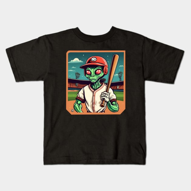 Alien baseball player Kids T-Shirt by Ilustradamus